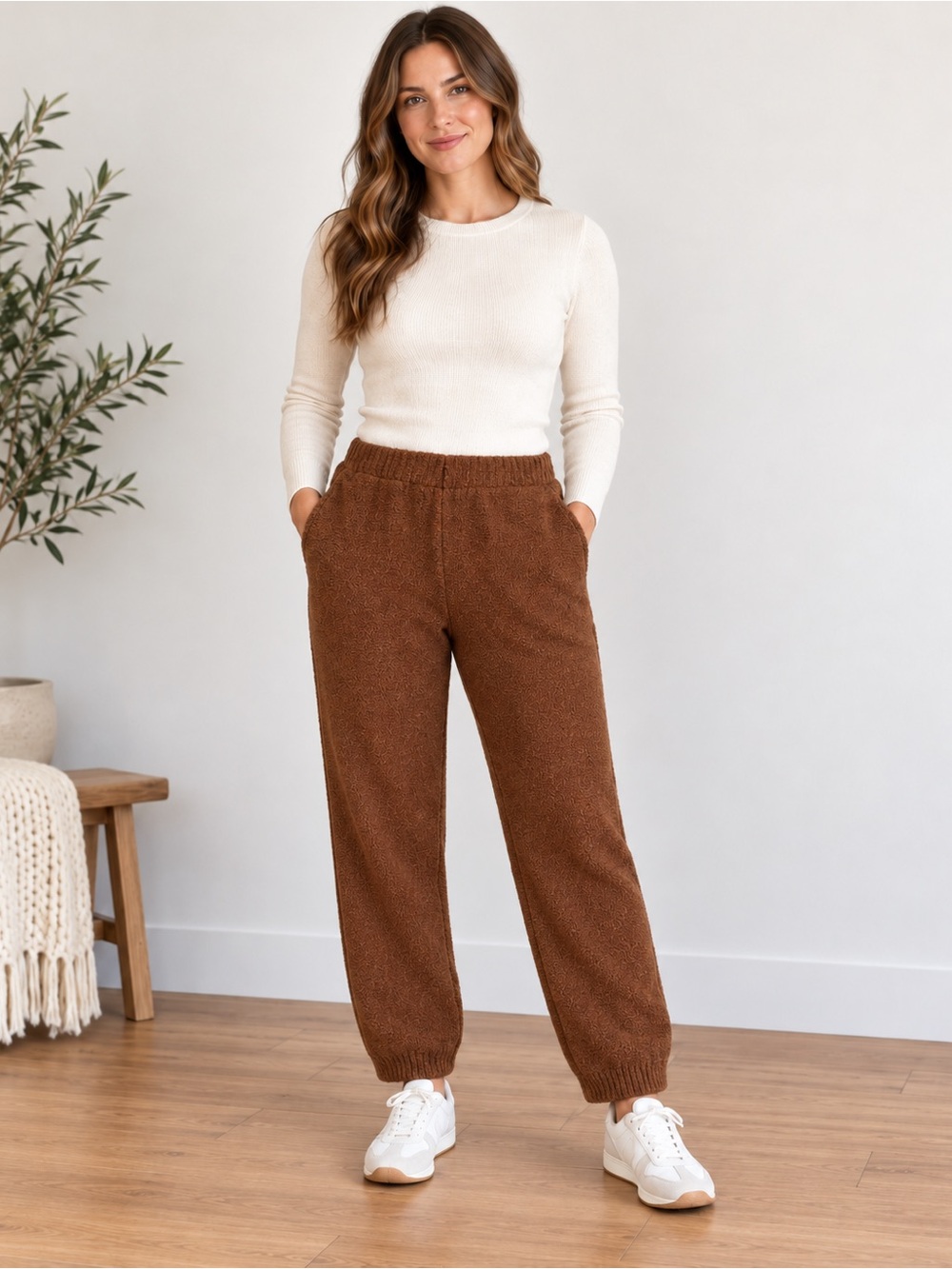 Universal Thread Brown Boucle Knit Pull-On Pants Women’s M NWT